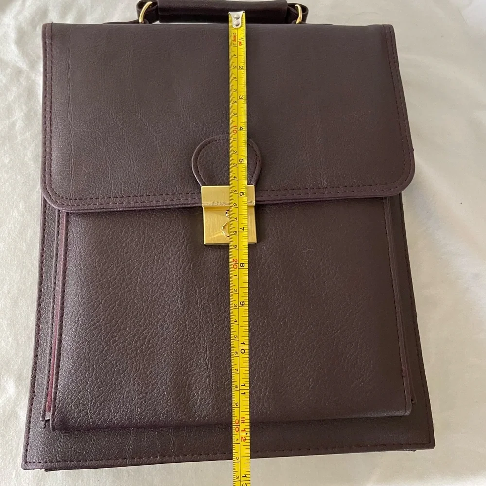 Vintage Burgundy leather vertical organizer briefcase satchel shoulder strap